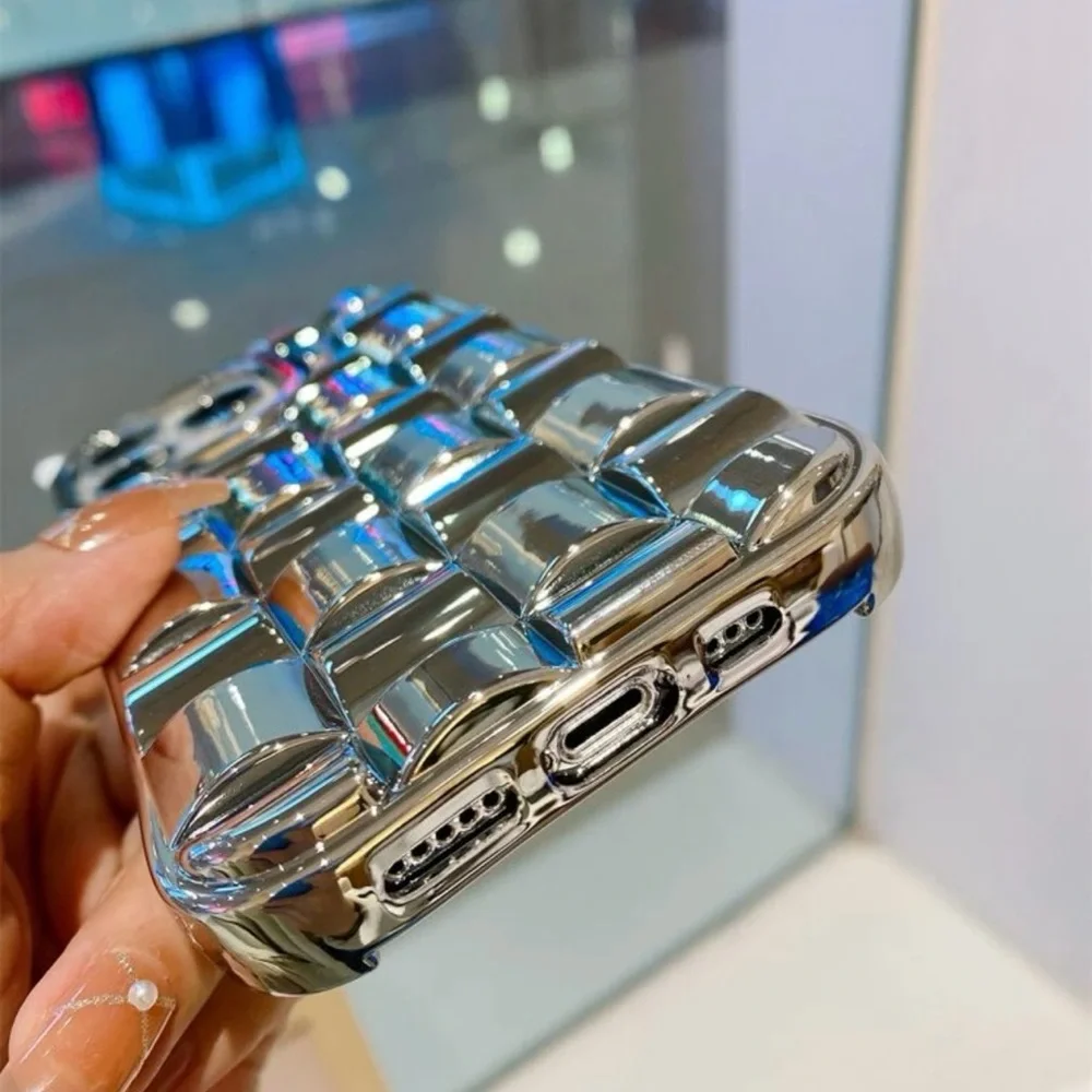 Silver Plaid Embossed IPhone 12 Pro Max Phone Case 📱🪩